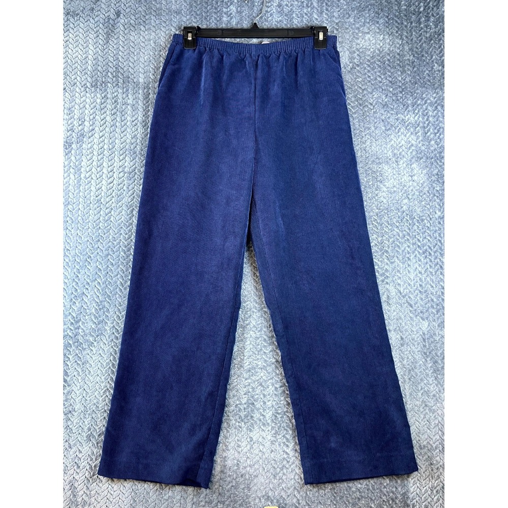 Alfred Dunner Chino Pants Womens 12P Navy Blue Nylon Ribbed Casual Elastic Waist
